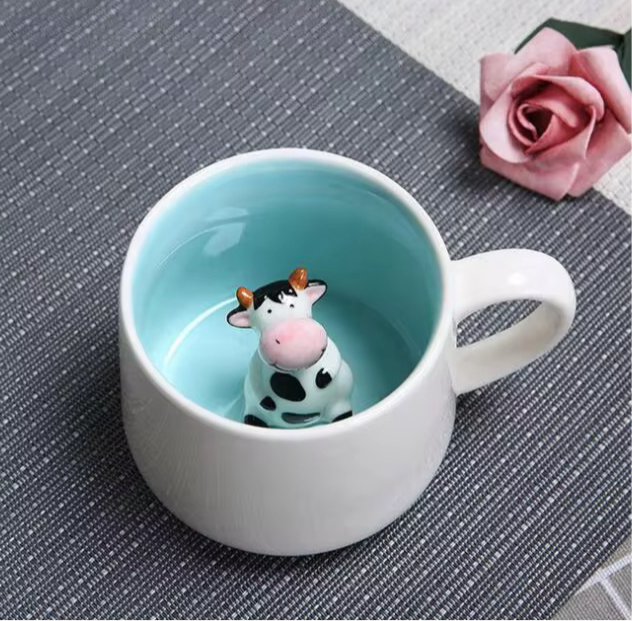 3D Porcelain Mug with Adorable Animal Figurine